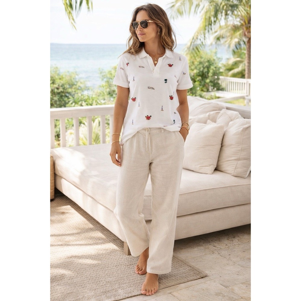 Polo Ralph Lauren Women Aloha Polo Shirt‎ L Tropical Pineapple Sailing White